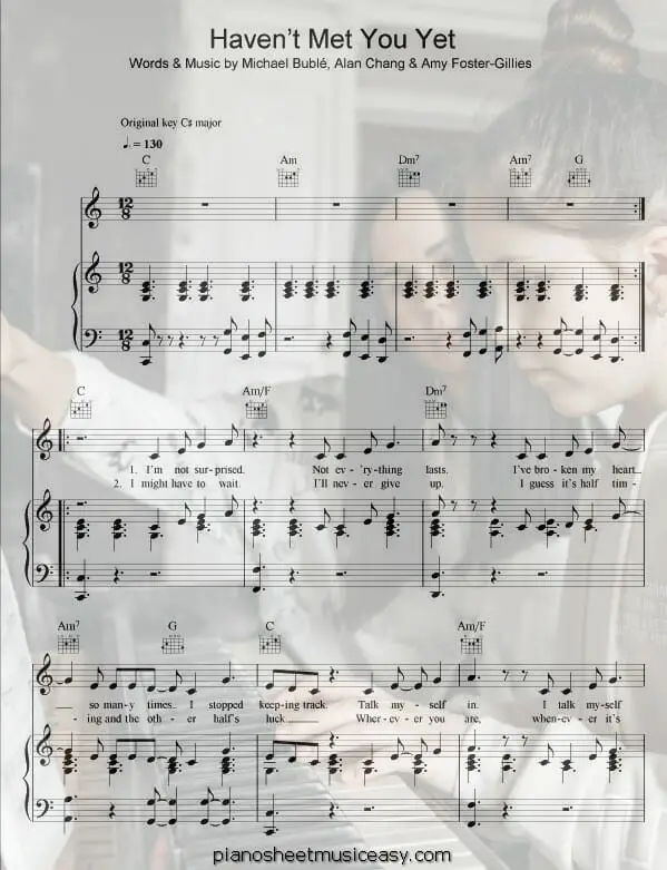 havent met you yet printable free sheet music for piano 