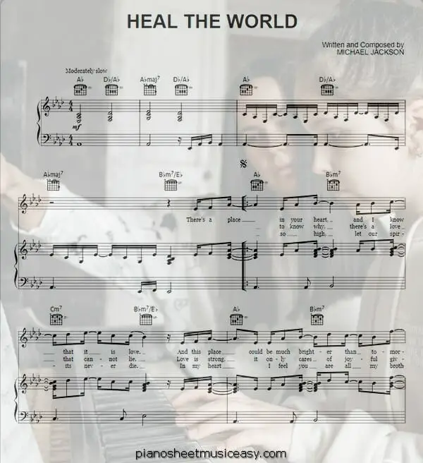 heal the world printable free sheet music for piano 