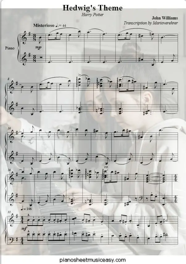 hedwigs theme printable free sheet music for piano 