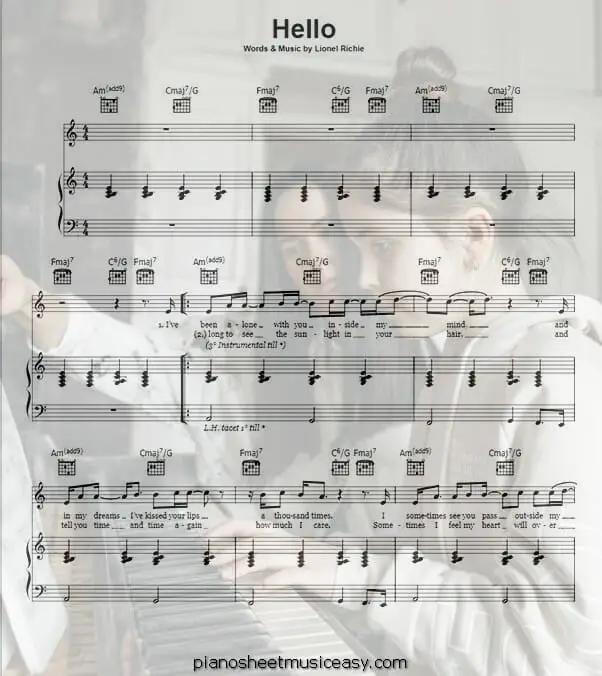 hello lionel richie printable free sheet music for piano 