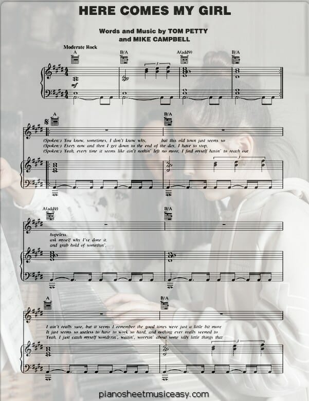 here comes my girl printable free sheet music for piano 