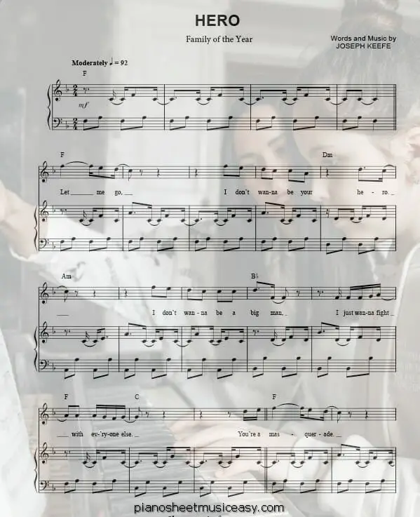 hero family of the year printable free sheet music for piano 