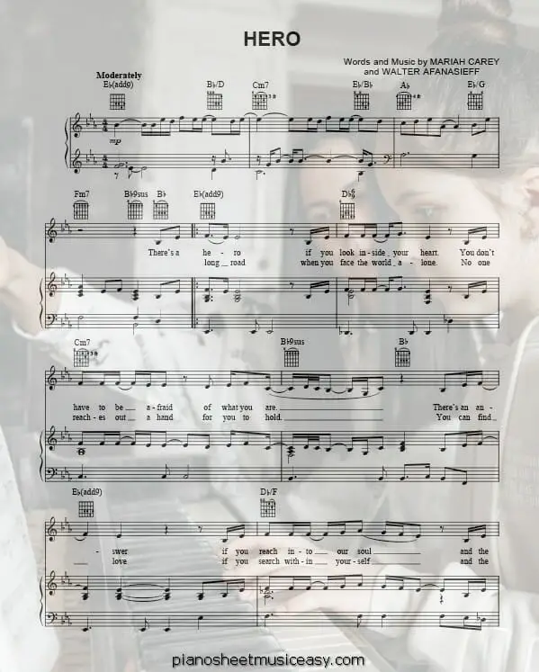 hero mariah carey printable free sheet music for piano 