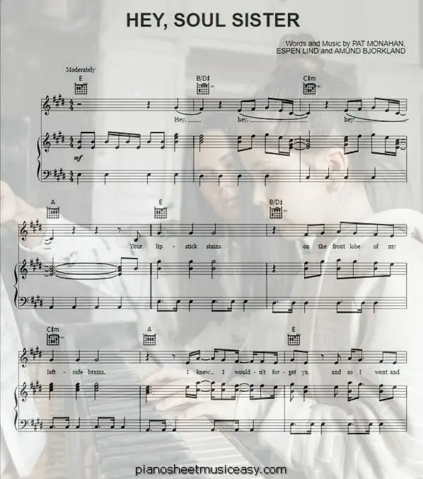 hey soul sister printable free sheet music for piano 