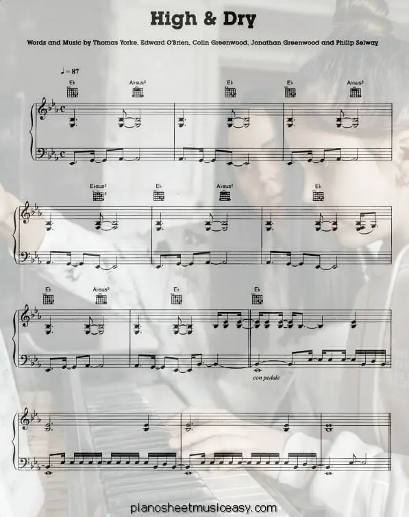 high and dry printable free sheet music for piano 