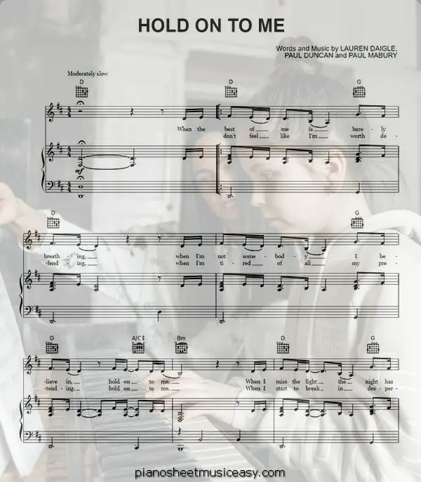 hold on to me printable free sheet music for piano 