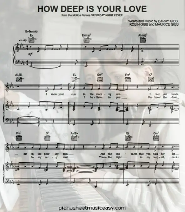 how deep is your love printable free sheet music for piano 