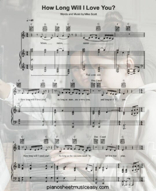 how long will i love you printable free sheet music for piano 