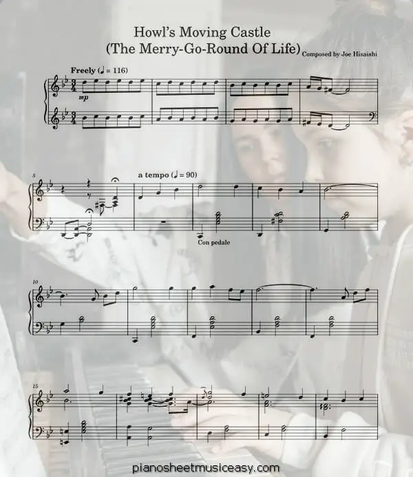 howls moving castle printable free sheet music for piano 