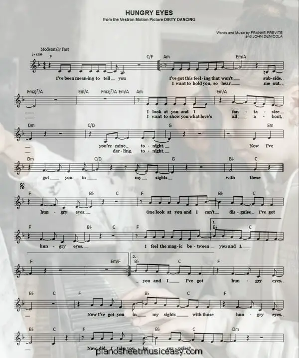 hungry eyes printable free sheet music for piano 