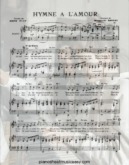 hymne lamour printable free sheet music for piano 