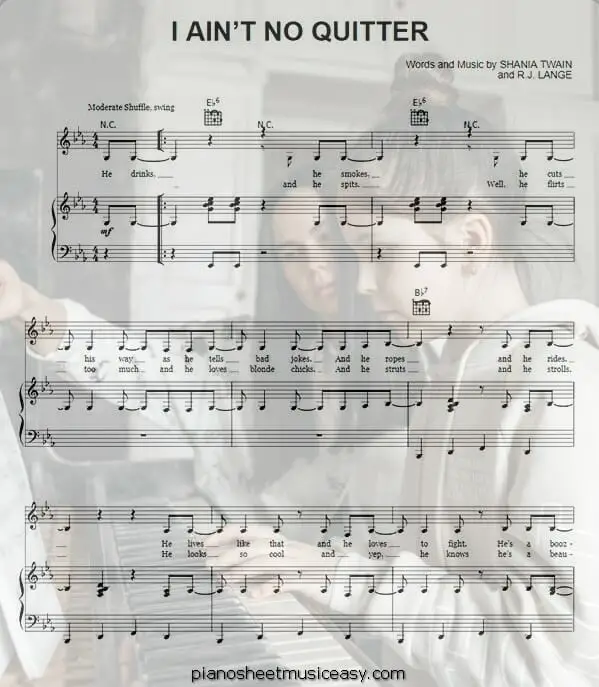 i aint no quitter printable free sheet music for piano 