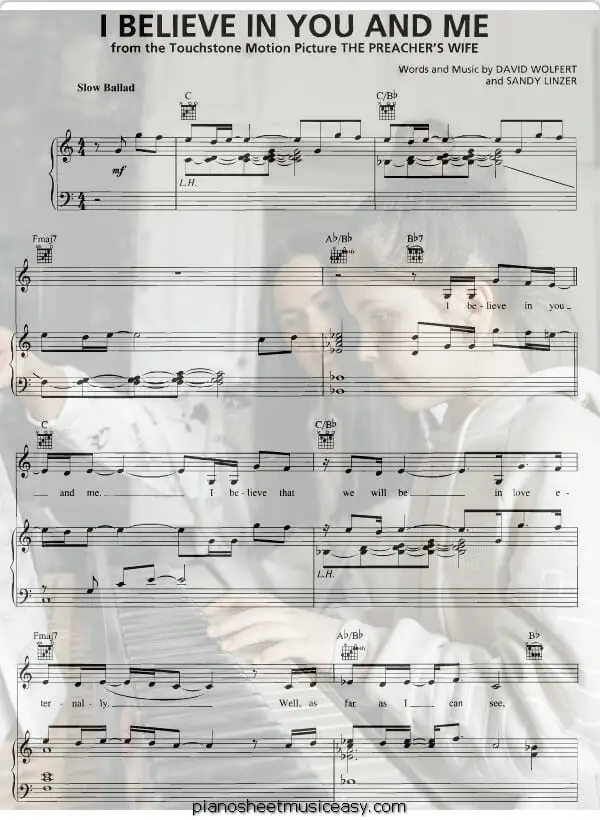 i believe in you and me printable free sheet music for piano 