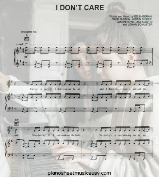 i dont care printable free sheet music for piano 
