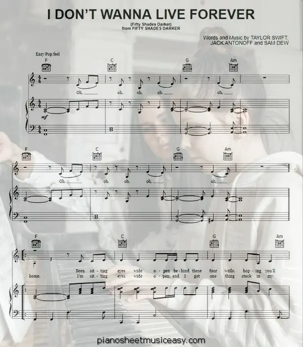 i dont wanna live forever printable free sheet music for piano 