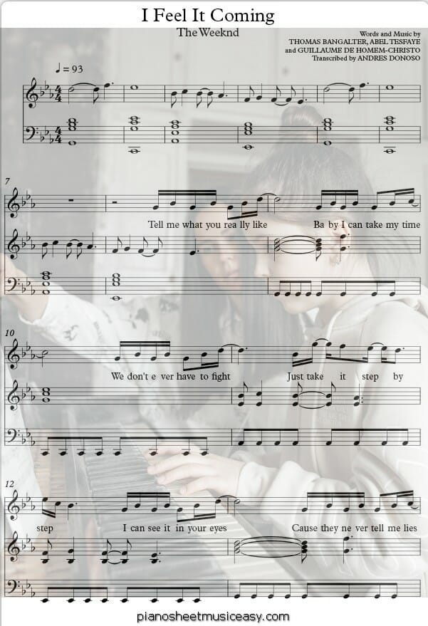 i feel it coming printable free sheet music for piano 
