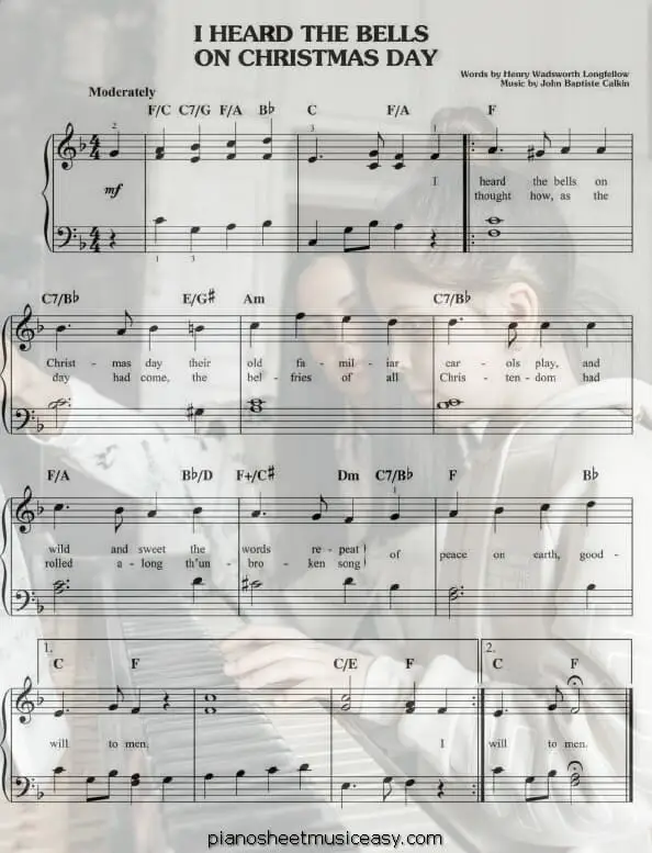 i heard the bells on christmas day printable free sheet music for piano 