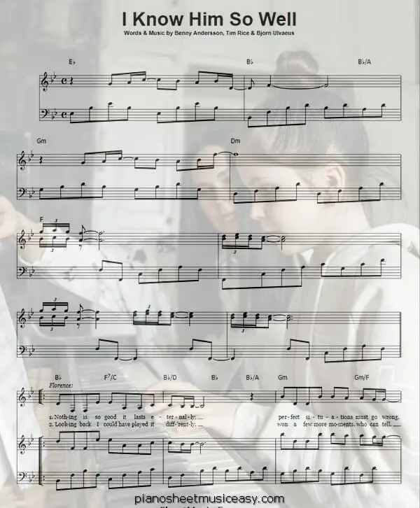 i know him so well printable free sheet music for piano 