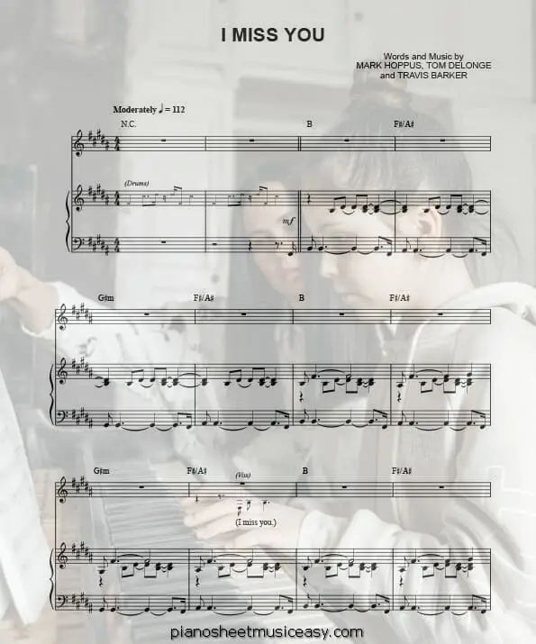 i miss you blink 182 printable free sheet music for piano 