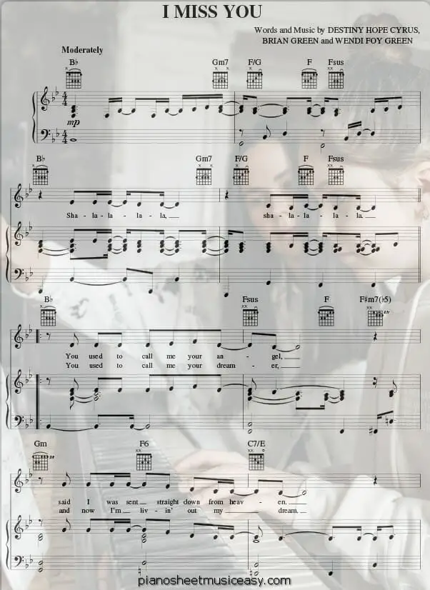 i miss you miley cyrus printable free sheet music for piano 