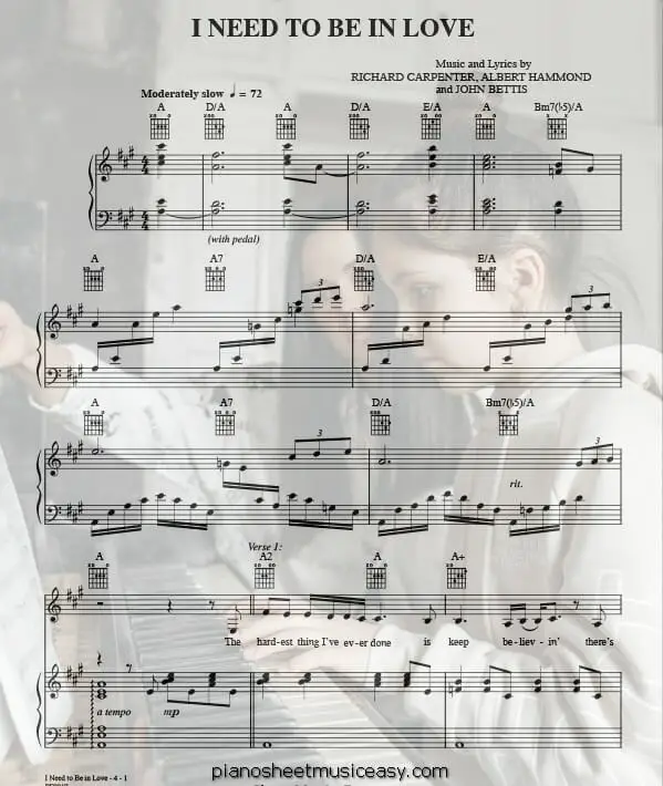 i need to be in love printable free sheet music for piano 