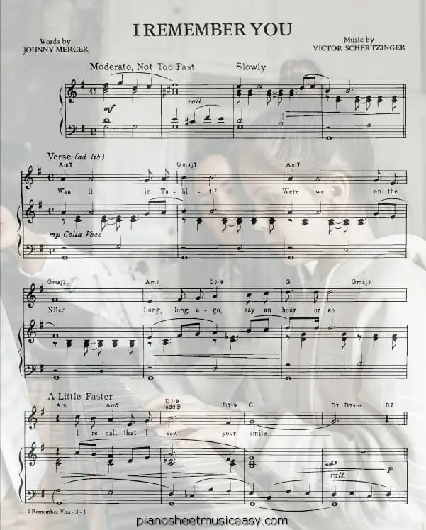 i remember you printable free sheet music for piano 
