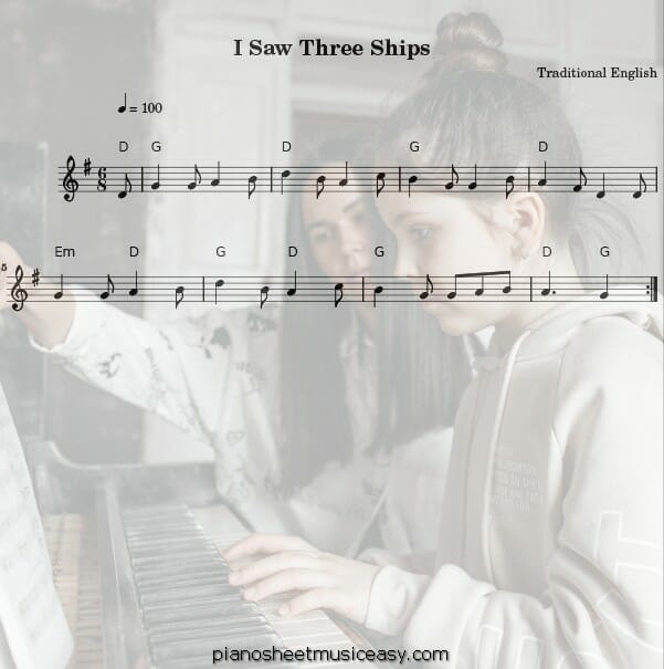 i saw three ships flute printable free sheet music for piano 