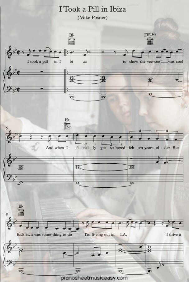 i took a pill in ibiza printable free sheet music for piano 