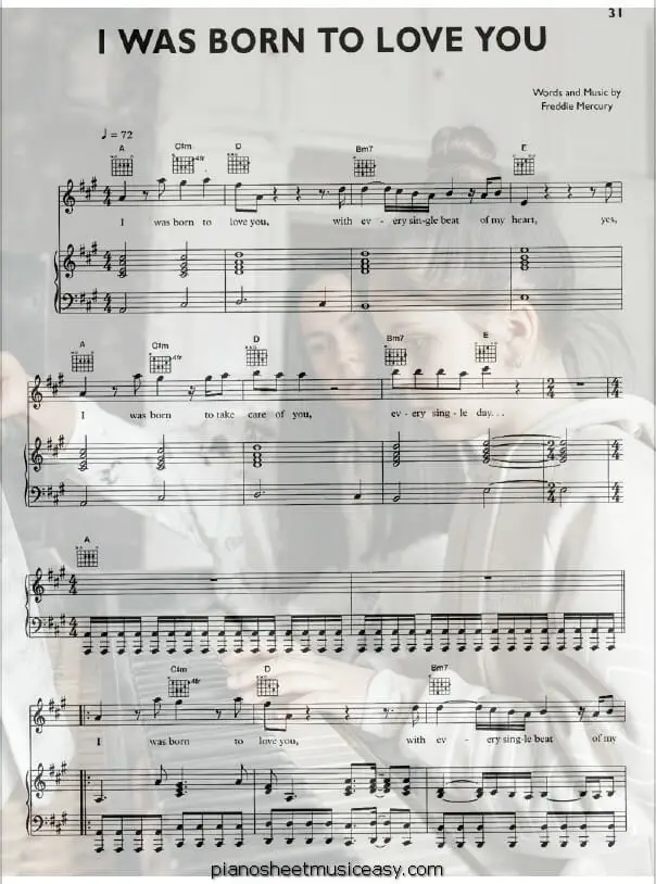 i was born to love you printable free sheet music for piano 