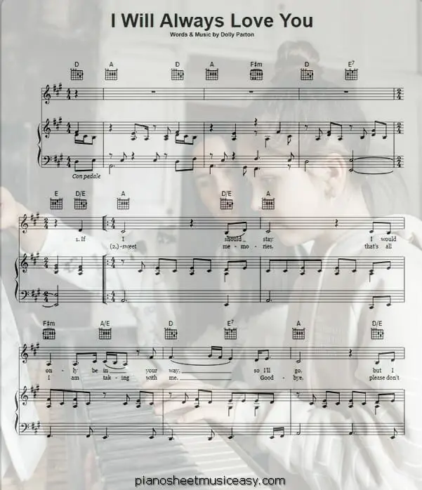 i will always love you printable free sheet music for piano 