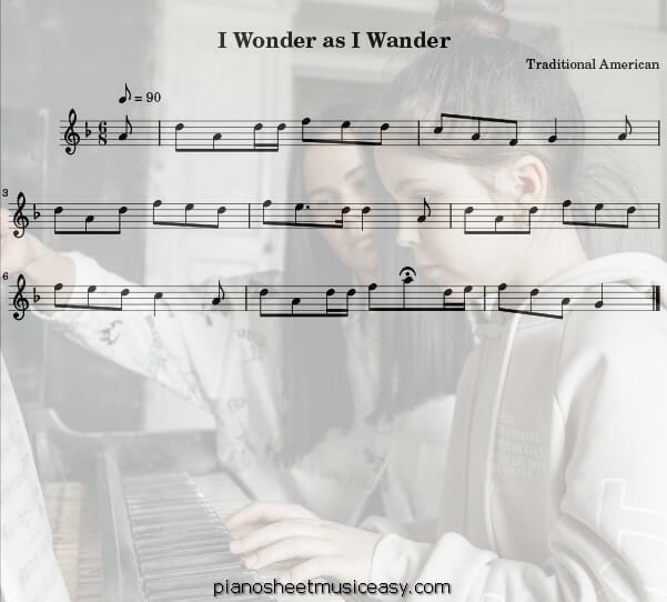 i wonder as i wander flute printable free sheet music for piano 