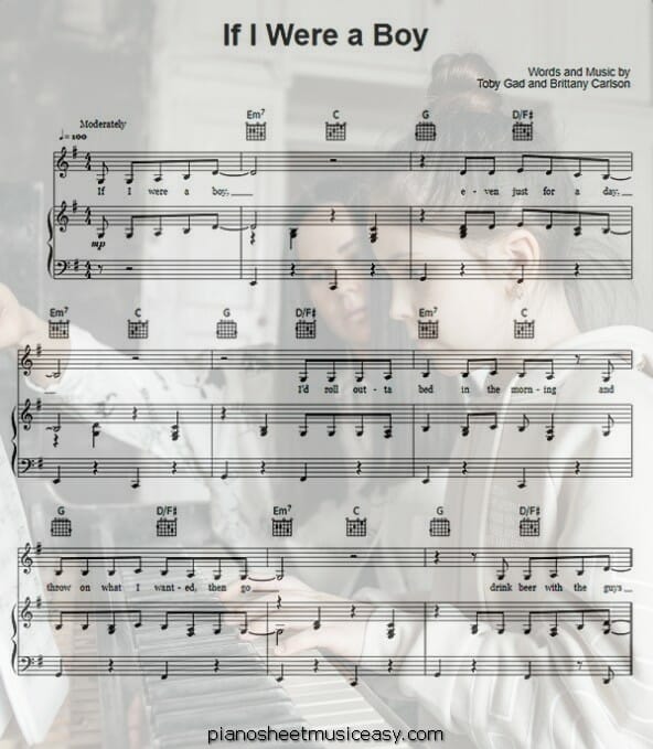 if i were a boy printable free sheet music for piano 
