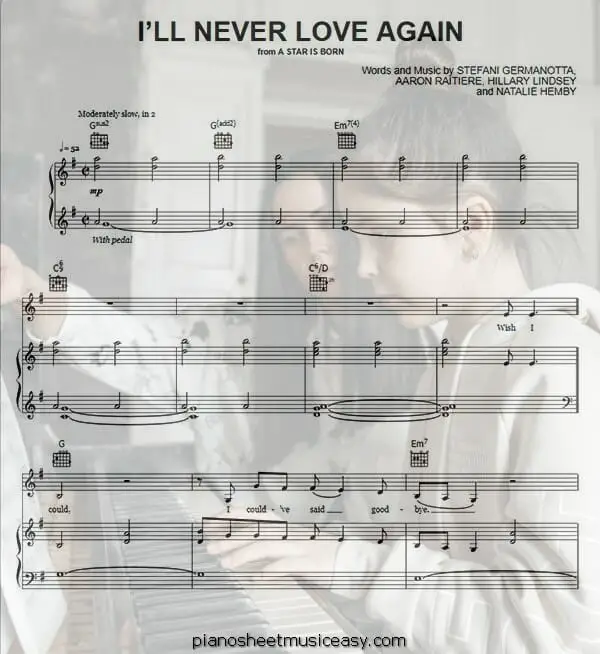 ill never love again printable free sheet music for piano 