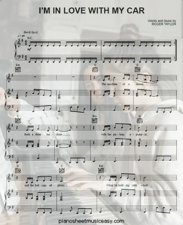 im in love with my car printable free sheet music for piano 