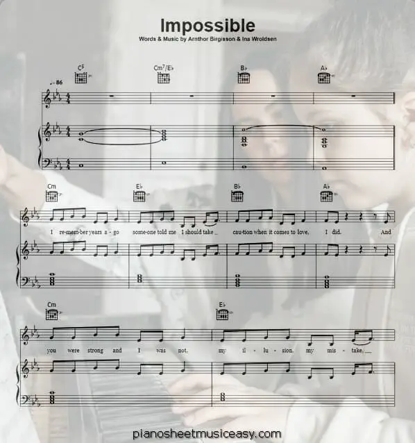  impossible James Arthur printable free sheet music for piano 