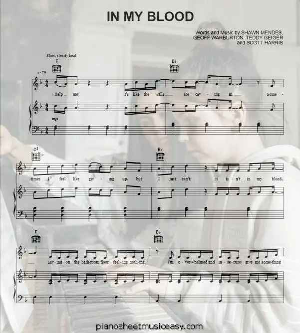 in my blood printable free sheet music for piano 