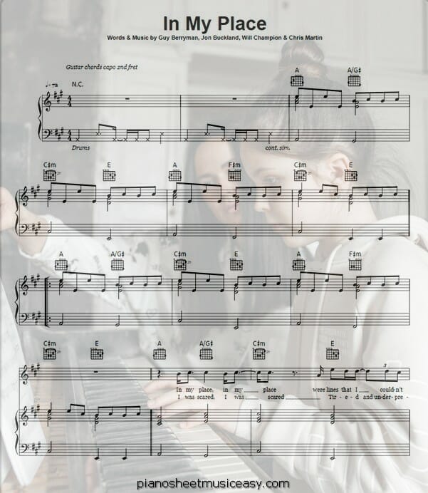 in my place printable free sheet music for piano 