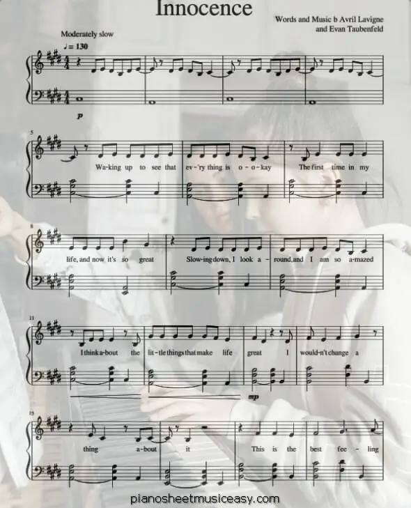 innocence printable free sheet music for piano 