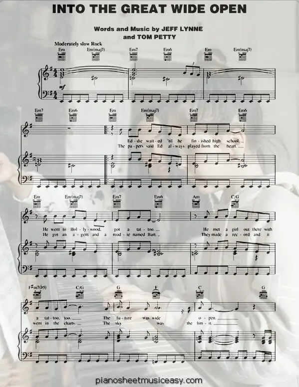into the great wide open printable free sheet music for piano 