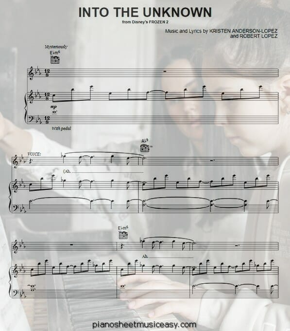 into the unknown printable free sheet music for piano 