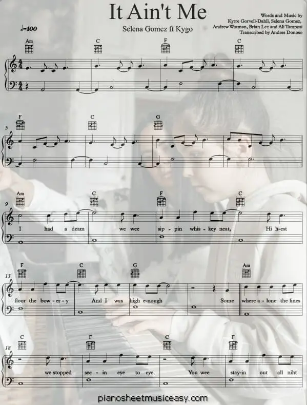 it aint me printable free sheet music for piano 
