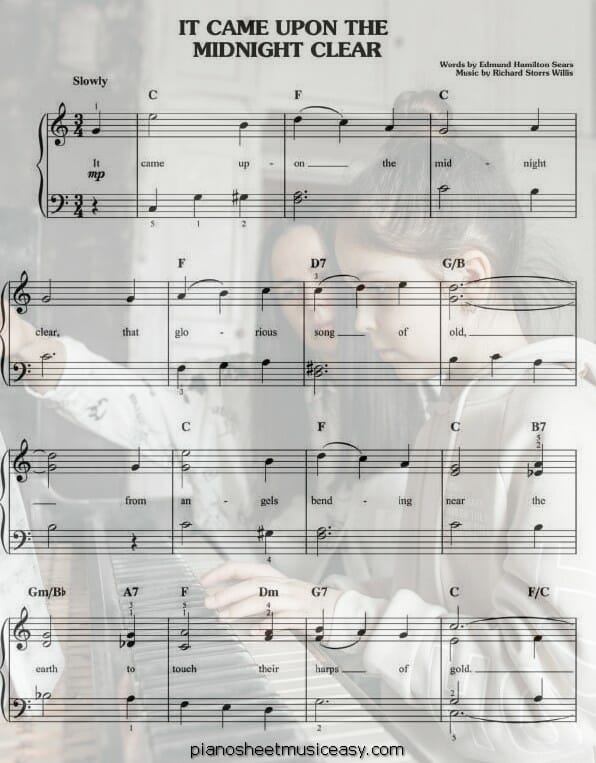 it came upon the midnight clear printable free sheet music for piano 