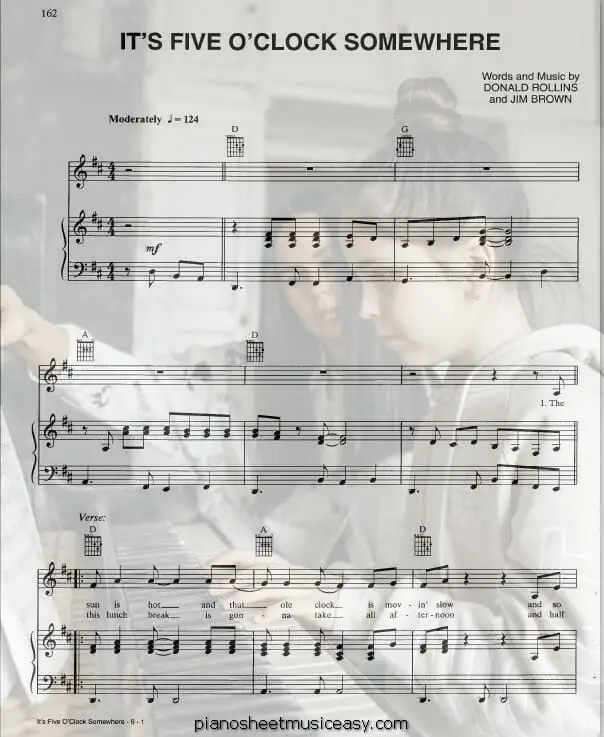 its five oclock somewhere printable free sheet music for piano 