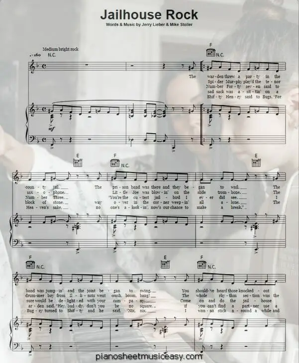 jailhouse rock printable free sheet music for piano 