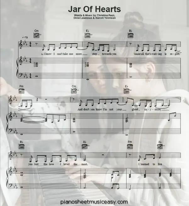 jar of hearts printable free sheet music for piano 