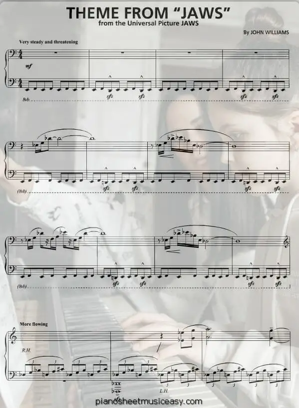 jaws printable free sheet music for piano 
