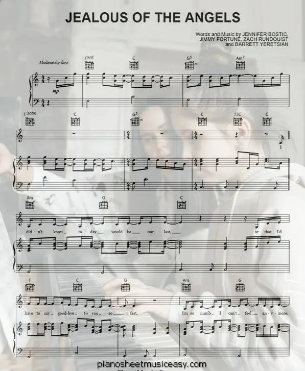 jealous of the angels printable free sheet music for piano 