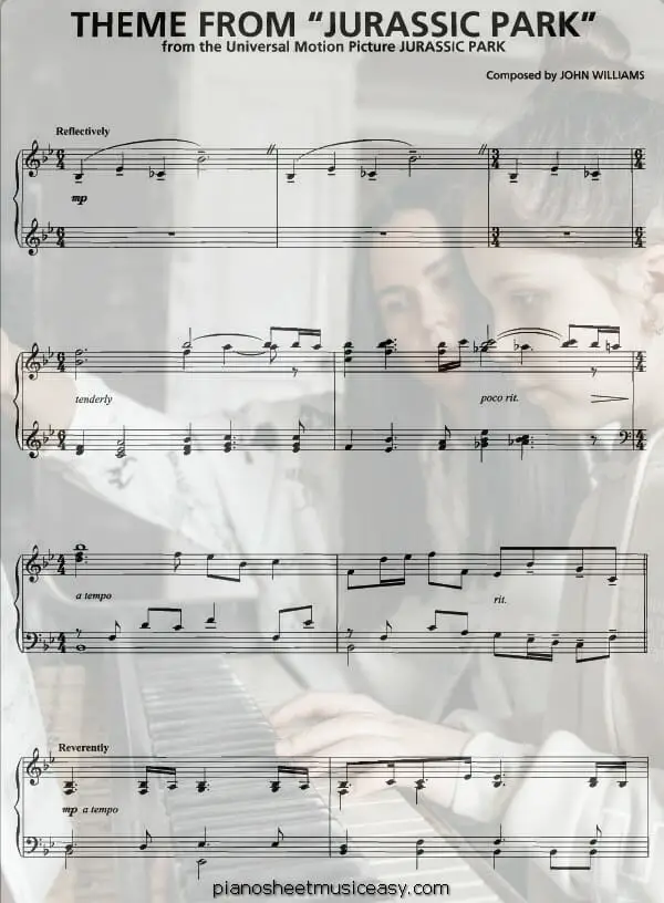 jurassic park printable free sheet music for piano 