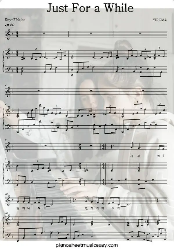 just for a while printable free sheet music for piano 