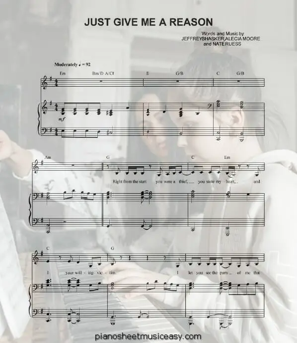 just give me reason printable free sheet music for piano 
